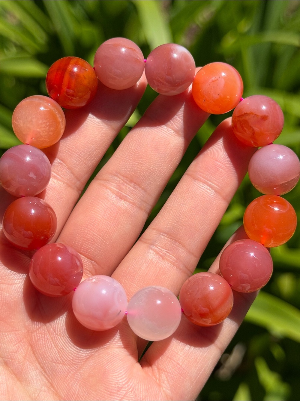 14mm Pink & Orange Yanyuan Agate Bead Bracelet 1871‎